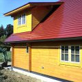 赤い屋根のログハウスの外観２|小美玉市の注文住宅,ログハウスのような木の家を低価格で建てるならエイ・ワン