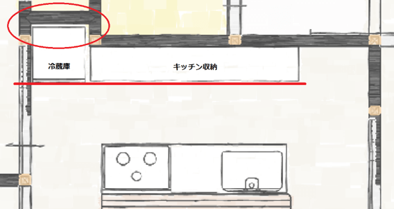 リビングの壁の一部を押し込みにした図面