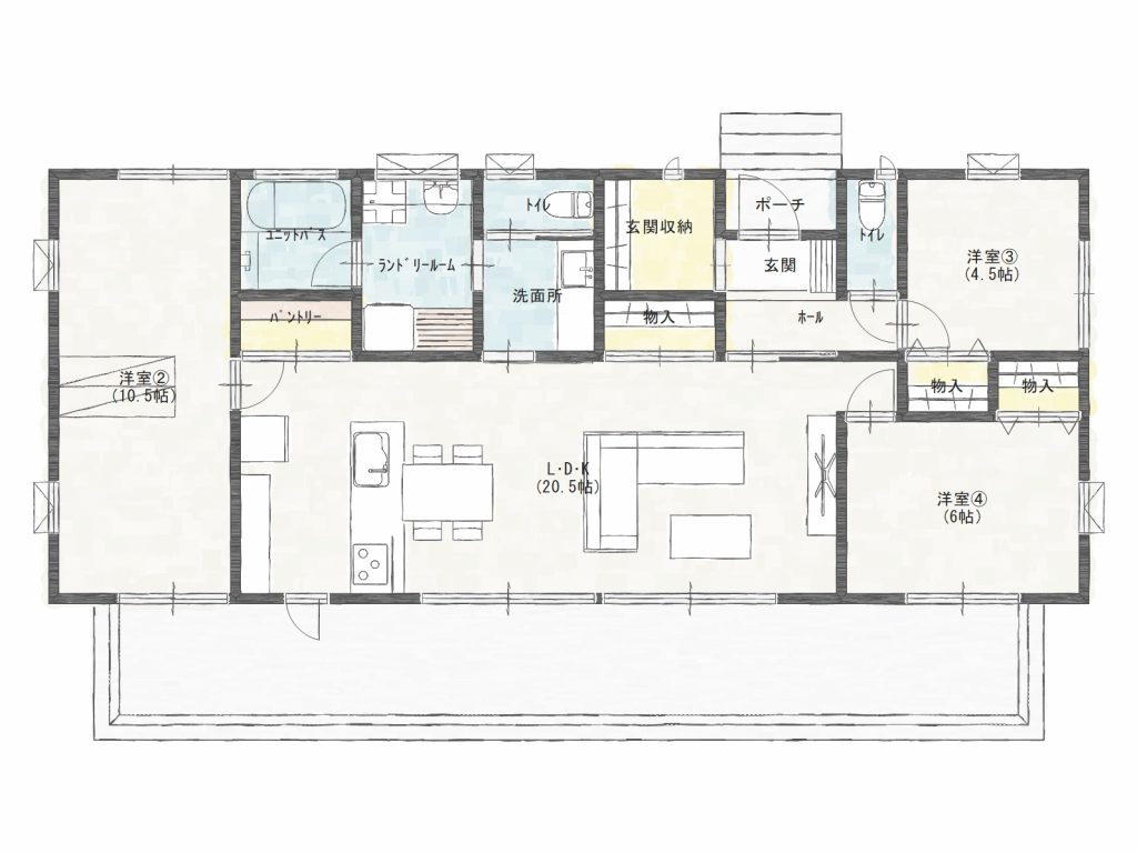29.30坪の4LDK平屋間取り図