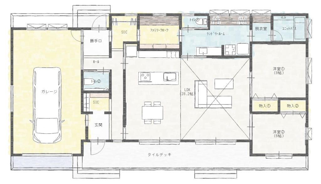 47.84坪の3LDK平屋の間取り図