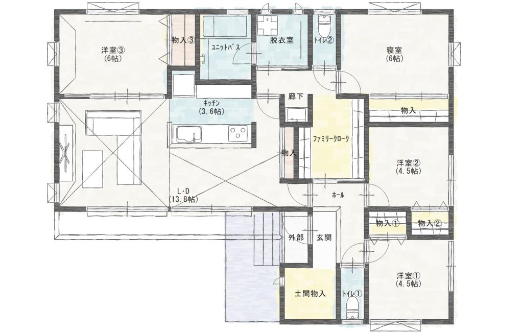 30.05坪の4LDK平屋間取り図