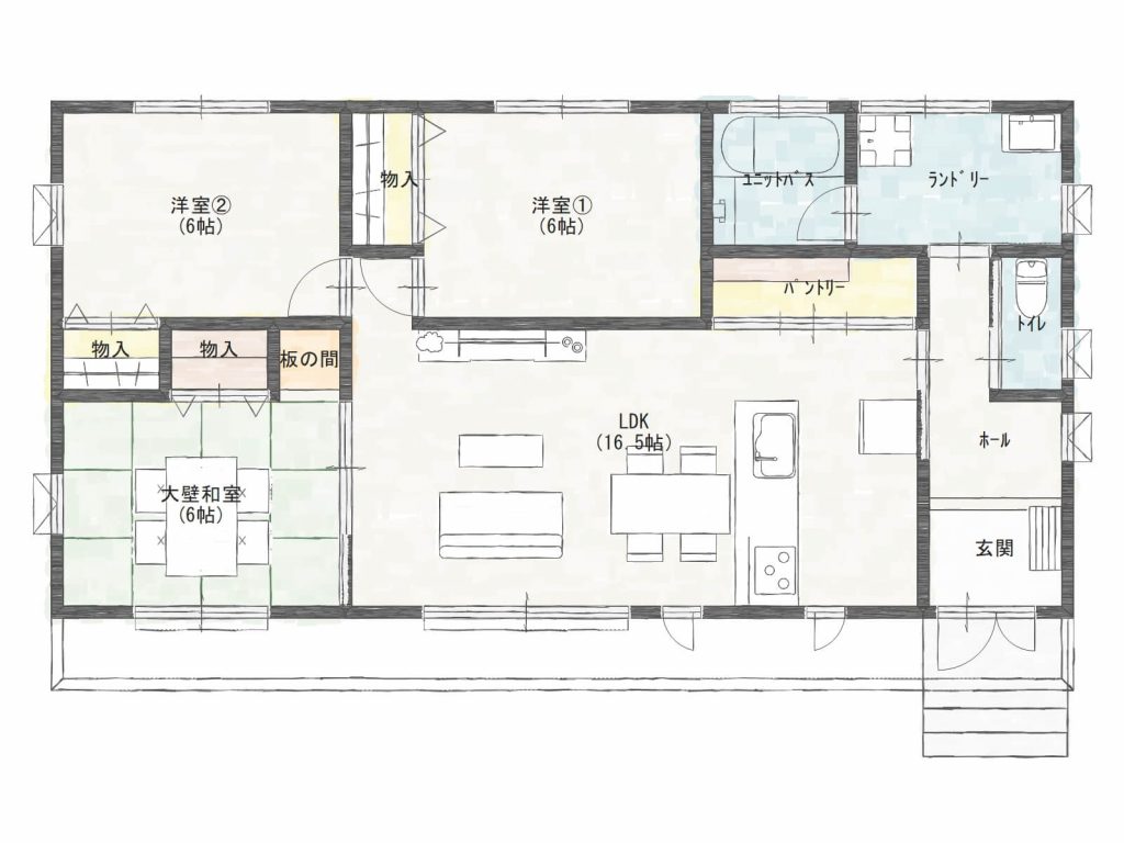 24.54坪の3LDK平屋間取り図