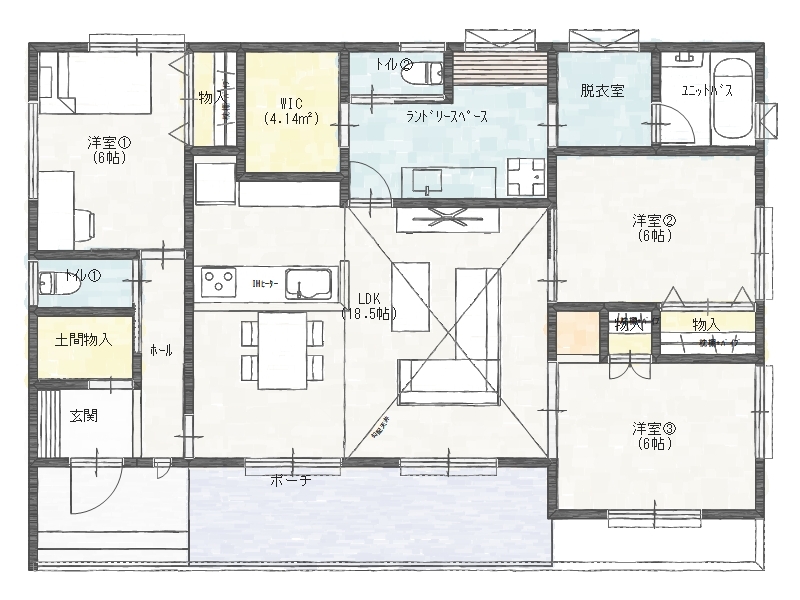 行方市｜29坪／3LDKの平屋の間取り図